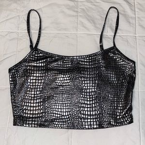 crocodile pattern leather look cami top